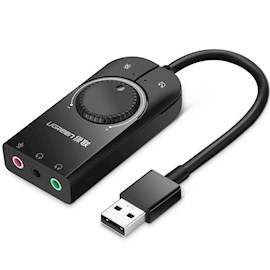 ხმის ბარათი UGREEN CM129 (40964) USB External Stereo Sound, card 3,5 mm mini jack with volume control Adapter 15cm (Black)